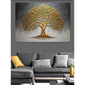 Altın Renkli Hayat Ağacı Dekoratif Kanvas - Mdf Ahşap Tablo