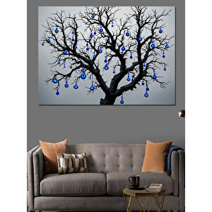Mavi Meyveli Ağaç Dekoratif Kanvas - Mdf Ahşap Tablo