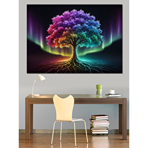 Mor Işıklı Hayat Ağacı Dekoratif Kanvas - Mdf Ahşap Tablo 100x140 cm