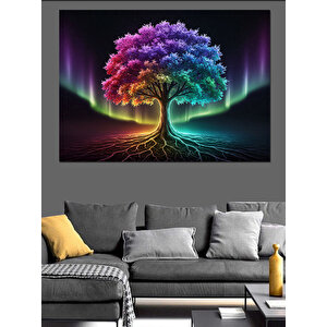 Mor Işıklı Hayat Ağacı Dekoratif Kanvas - Mdf Ahşap Tablo 100x140 cm
