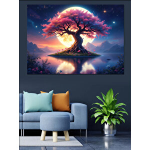 Büyülü Renkli Ağaç Dekoratif Kanvas - Mdf Ahşap Tablo 50x70 cm