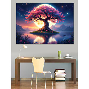 Büyülü Renkli Ağaç Dekoratif Kanvas - Mdf Ahşap Tablo 50x70 cm