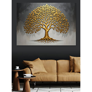 Altın Renkli Hayat Ağacı Dekoratif Kanvas - Mdf Ahşap Tablo