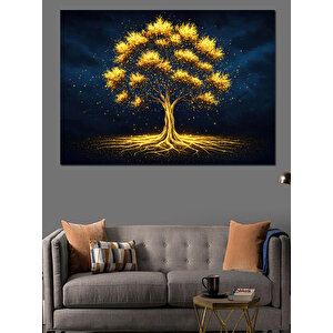 Altın Parıltılı Hayat Ağacı Dekoratif Kanvas - Mdf Ahşap Tablo 50x70 cm