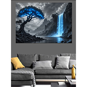 Şelaleli Yalnız Ağaç Manzarası Dekoratif Kanvas - Mdf Ahşap Tablo