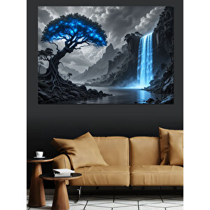 Şelaleli Yalnız Ağaç Manzarası Dekoratif Kanvas - Mdf Ahşap Tablo