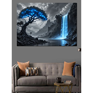 Şelaleli Yalnız Ağaç Manzarası Dekoratif Kanvas - Mdf Ahşap Tablo 35x50 cm