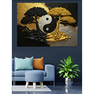 Yin Yang Ağacı Tasarımı Dekoratif Kanvas - Mdf Ahşap Tablo 35x50 cm