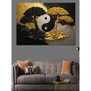 Yin Yang Ağacı Tasarımı Dekoratif Kanvas - Mdf Ahşap Tablo 35x50 cm