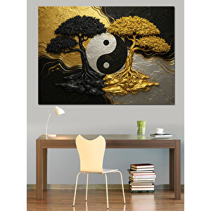 Yin Yang Ağacı Tasarımı Dekoratif Kanvas - Mdf Ahşap Tablo 35x50 cm