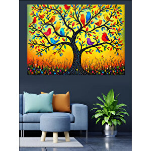 Renkli Soyut Ağaç Sanatı Dekoratif Kanvas - Mdf Ahşap Tablo 100x140 cm