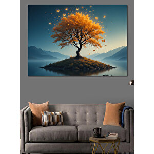 Altın Işıltılı Yalnız Ağaç Dekoratif Kanvas - Mdf Ahşap Tablo 70x100 cm