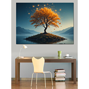 Altın Işıltılı Yalnız Ağaç Dekoratif Kanvas - Mdf Ahşap Tablo 70x100 cm