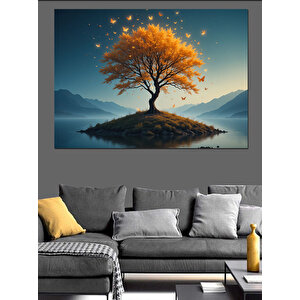 Altın Işıltılı Yalnız Ağaç Dekoratif Kanvas - Mdf Ahşap Tablo 70x100 cm