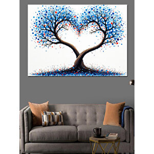 Kalp Şeklinde Mavi Ağaç Dekoratif Kanvas - Mdf Ahşap Tablo 25x35 cm