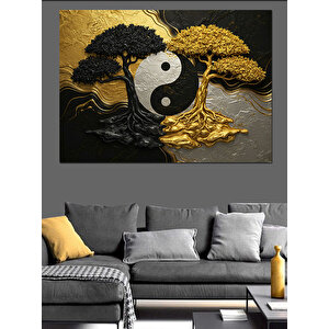 Yin Yang Ağacı Tasarımı Dekoratif Kanvas - Mdf Ahşap Tablo