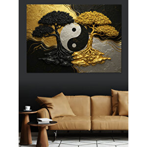 Yin Yang Ağacı Tasarımı Dekoratif Kanvas - Mdf Ahşap Tablo