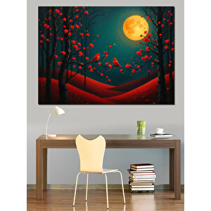 Ay Işığında Kırmızı Ağaç Dekoratif Kanvas - Mdf Ahşap Tablo 25x35 cm