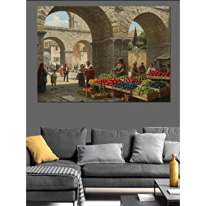 Kemerde Meyve Tezgahı Hareketi Dekoratif Kanvas - Mdf Ahşap Tablo 100x140 cm