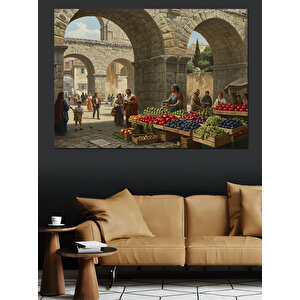 Kemerde Meyve Tezgahı Hareketi Dekoratif Kanvas - Mdf Ahşap Tablo 100x140 cm