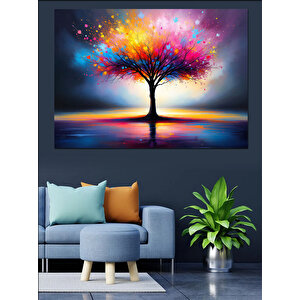 Parlak Renkli Hayat Ağacı Dekoratif Kanvas - Mdf Ahşap Tablo 70x100 cm