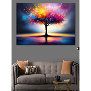 Parlak Renkli Hayat Ağacı Dekoratif Kanvas - Mdf Ahşap Tablo 70x100 cm