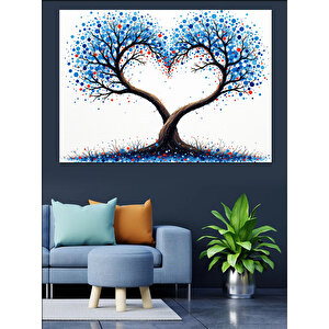 Kalp Şeklinde Mavi Ağaç Dekoratif Kanvas - Mdf Ahşap Tablo 35x50 cm