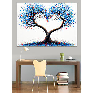 Kalp Şeklinde Mavi Ağaç Dekoratif Kanvas - Mdf Ahşap Tablo 35x50 cm
