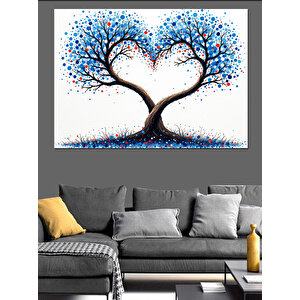 Kalp Şeklinde Mavi Ağaç Dekoratif Kanvas - Mdf Ahşap Tablo