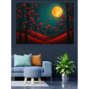 Ay Işığında Kırmızı Ağaç Dekoratif Kanvas - Mdf Ahşap Tablo 70x100 cm