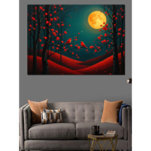 Ay Işığında Kırmızı Ağaç Dekoratif Kanvas - Mdf Ahşap Tablo 70x100 cm