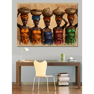 Renkli Afrika Kadınları Dekoratif Kanvas - Mdf Ahşap Tablo 25x35 cm