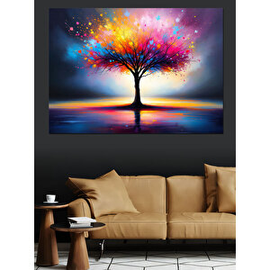 Parlak Renkli Hayat Ağacı Dekoratif Kanvas - Mdf Ahşap Tablo 35x50 cm