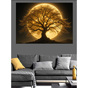 Altın Sarısı Büyülü Ağaç Dekoratif Kanvas - Mdf Ahşap Tablo