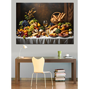 Meyve Sepetli Sofra Görseli Dekoratif Kanvas - Mdf Ahşap Tablo 70x100 cm