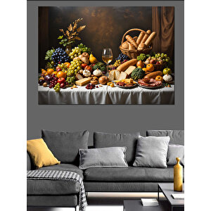 Meyve Sepetli Sofra Görseli Dekoratif Kanvas - Mdf Ahşap Tablo 70x100 cm