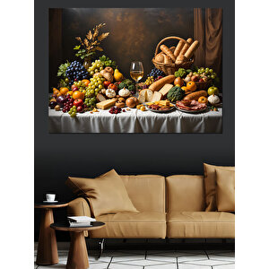 Meyve Sepetli Sofra Görseli Dekoratif Kanvas - Mdf Ahşap Tablo 70x100 cm