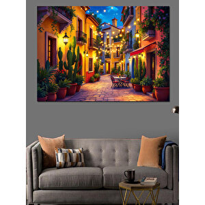 Renkli Işıklı Sokak Dekoratif Kanvas - Mdf Ahşap Tablo