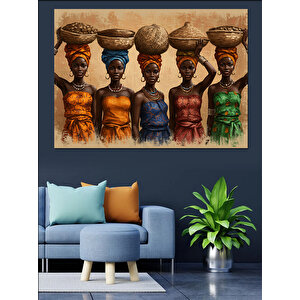 Renkli Afrika Kadınları Dekoratif Kanvas - Mdf Ahşap Tablo 50x70 cm