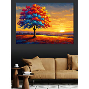 Günbatımında Renkli Ağaç Manzarası Dekoratif Kanvas - Mdf Ahşap Tablo 35x50 cm