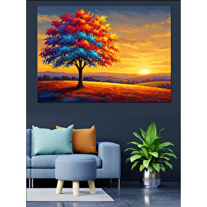 Günbatımında Renkli Ağaç Manzarası Dekoratif Kanvas - Mdf Ahşap Tablo