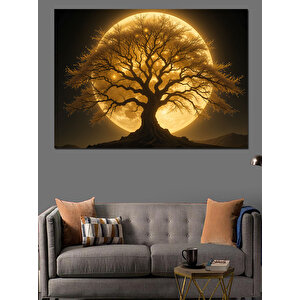 Altın Sarısı Büyülü Ağaç Dekoratif Kanvas - Mdf Ahşap Tablo 35x50 cm