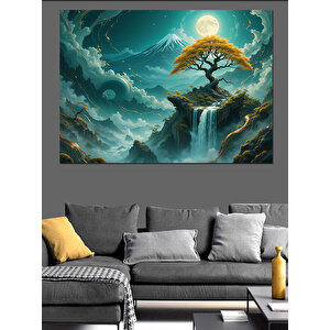 Ay Işığında Yalnız Ağaç Dekoratif Kanvas - Mdf Ahşap Tablo 100x140 cm