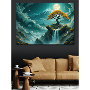 Ay Işığında Yalnız Ağaç Dekoratif Kanvas - Mdf Ahşap Tablo 100x140 cm