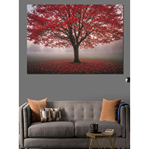 Sisler İçinde Kırmızı Ağaç Dekoratif Kanvas - Mdf Ahşap Tablo 25x35 cm
