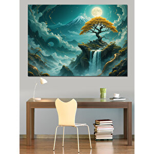 Ay Işığında Yalnız Ağaç Dekoratif Kanvas - Mdf Ahşap Tablo 70x100 cm