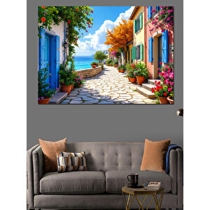Renkli Akdeniz Sokağı Dekoratif Kanvas - Mdf Ahşap Tablo 50x70 cm
