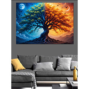 İki Renkli Büyülü Ağaç Dekoratif Kanvas - Mdf Ahşap Tablo