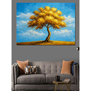 Altın Sarısı Yalnız Ağaç Dekoratif Kanvas - Mdf Ahşap Tablo 35x50 cm