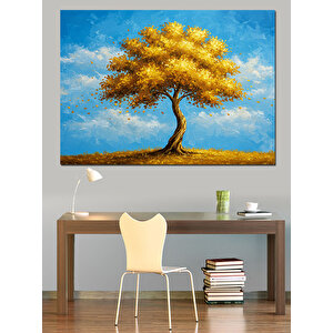 Altın Sarısı Yalnız Ağaç Dekoratif Kanvas - Mdf Ahşap Tablo 35x50 cm